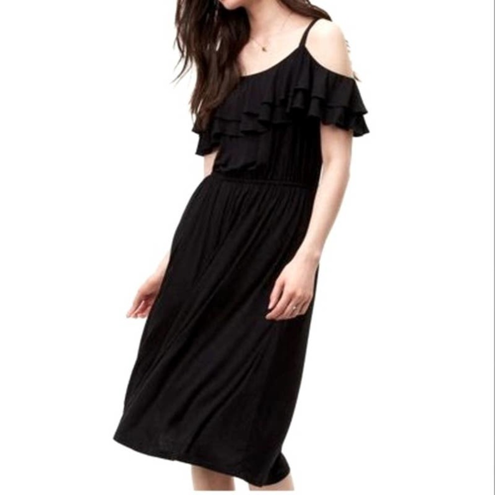 LOFT Petite Ruffle Cold Shoulder Knit Dress